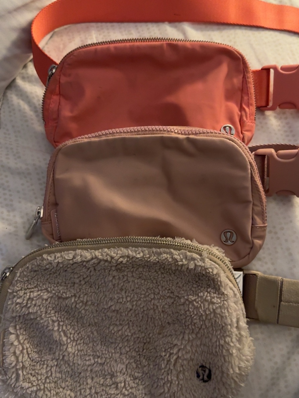 lululemon athletica Coral and Blush Mini Belt Bags Trio